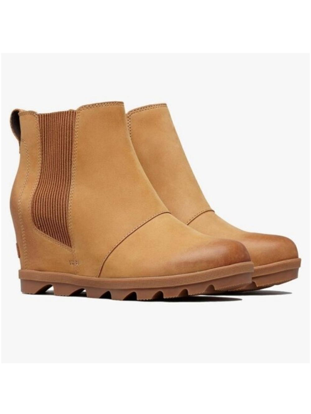 Sorel Joan of Arctic Wedge ll Chestnut Tan Burnished Leather Chelsea Ankle Boots